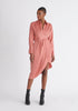 Paisie Asymmetric Hem Shirt Dress in Coral Pink